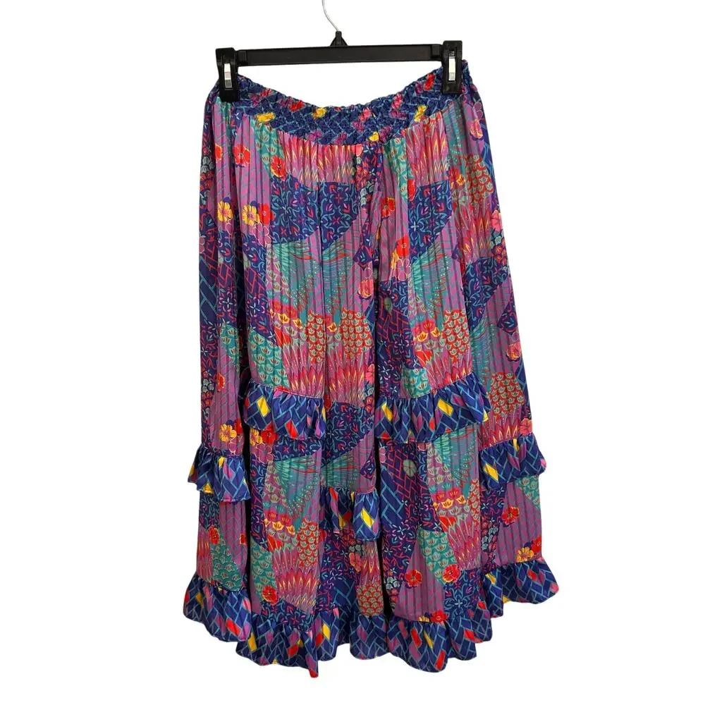 Vintage Diane Freis Clowncore Patchwork Tiered Midi Skirt Small